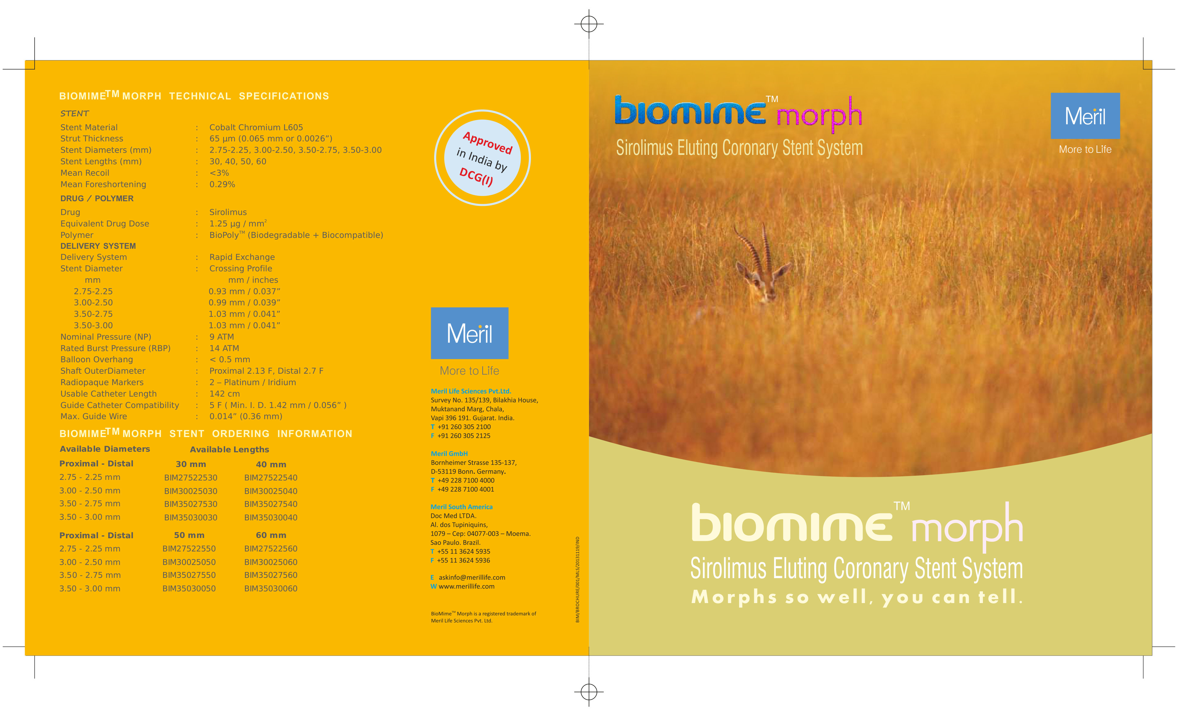 BioMime MORPH Sirolimus Eluting Tapered Coronary Stent System